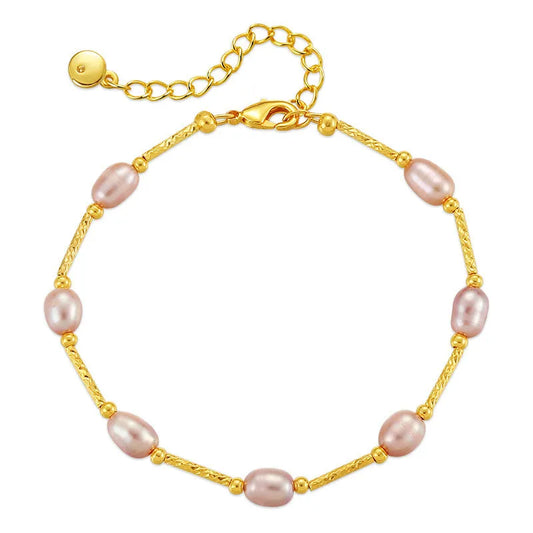 18K Real Gold Jewelry Natural Shaped Round Pearl Bracelets For Woman Colorful Beads Gold Chain Jewelry Circle Golden Bracelet